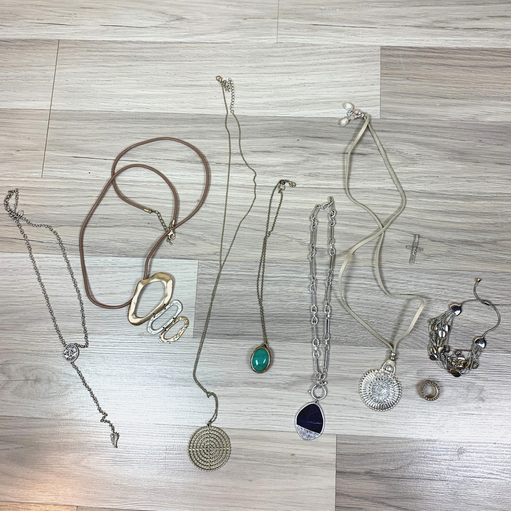 Y2K Necklace Jewelry Lot‎ of 9 Womens Natasha Hammered Leather Chunky Silver